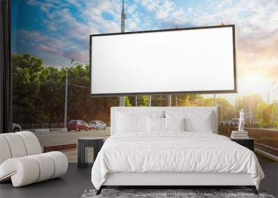 Billboard canvas mock up in city background beautiful sunshine Wall mural