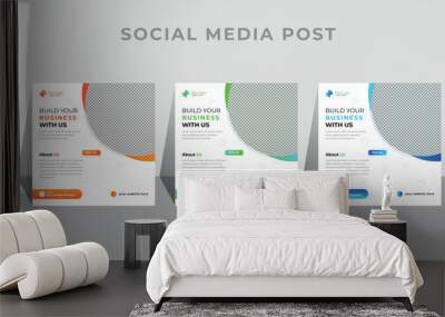 Social media post template editable minimal square web banner ads poster design with blue green and yellow colors for business agency offer promotion Instagram template post. Wall mural