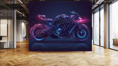 Polygonal wireframe mesh futuristic motorcycle concept sign on dark background. Wall mural