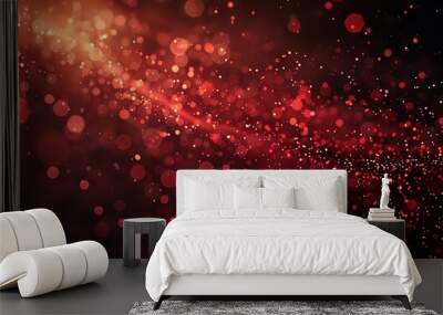 Red tech particle bokeh background. Wall mural