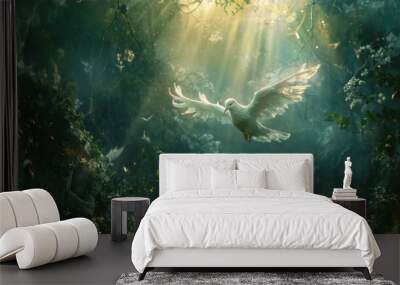 Flying white dove, Symbol of peace. Gifts of holy spirit concept	 Wall mural