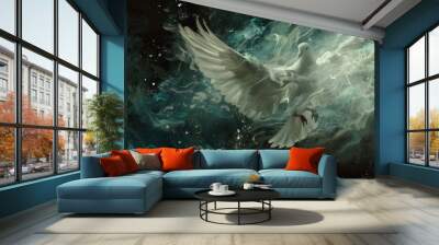 Flying white dove, Symbol of peace. Gifts of holy spirit concept	 Wall mural