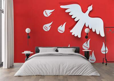 seven gifts from holy spirit in the form of a white dove, the flames of the gifts of the holy spirit Wall mural