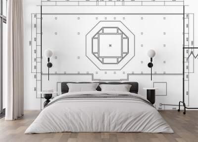 2D top view floor plan of a dome-roof structure with detailed notations, serving as a reference for similar buildings, highlighting key design and construction considerations for effective planning Wall mural