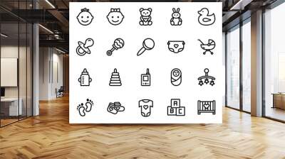 Set of Nursery, Baby Related Thin Line Icons - EDITABLE STROKE - EPS Vector Wall mural