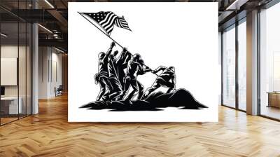 Vector Illustration of A black and white image of a group of soldiers raising the American flag iwo jima Wall mural