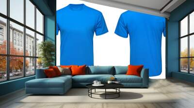 blank blue t-shirt mock up template, front and back view, isolated white background Wall mural