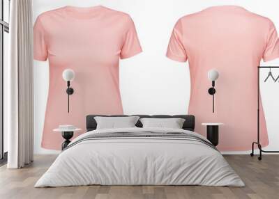 Blank pink female t shirt template front and back side view isolated on white background. T-shirt design mockup for using promotional Wall mural