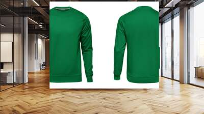 Blank template mens green sweatshirt long sleeve, front and back view, isolated on white background. Design pullover mockup for print Wall mural