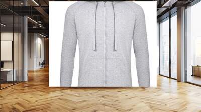 Grey hoodie template with zip. Hoodie sweatshirt long sleeve with zipper, for design mockup for print. Hoody isolated on white background Wall mural