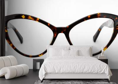 Vintage glasses leopard painted isolated on white background. Retro eye glasses cat's eye shape front view Wall mural