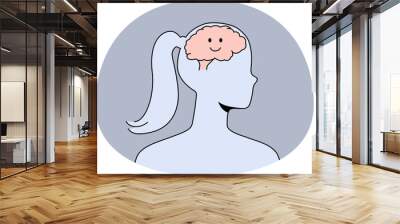 Smiling brain in woman head Wall mural