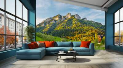 Spring in the Pieniny with Three Crowns mountain in the background Wall mural