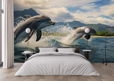 A wild dolphin jumping from ocean Wall mural