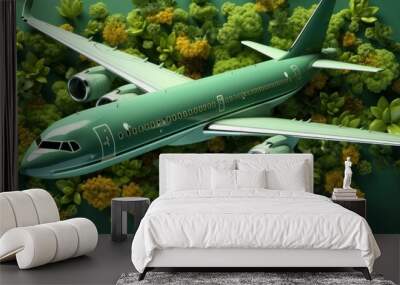 Airline plane top view on green background Wall mural