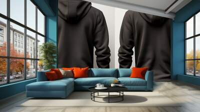 Blank black male hoodie sweatshirt long sleeve with clipping path Wall mural