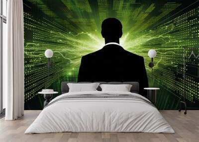 businessman who is appeared through the matrix background Wall mural