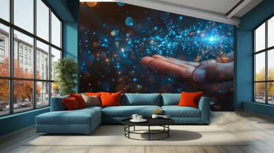 Digital star in abstract hand Wall mural