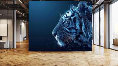 Digital Tiger in a Blue Nebula Wall mural