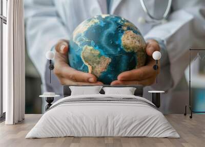 doctor hand holding globe, medical planet Wall mural