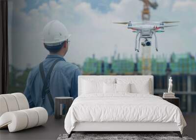 Drone Inspection of Construction Site Wall mural