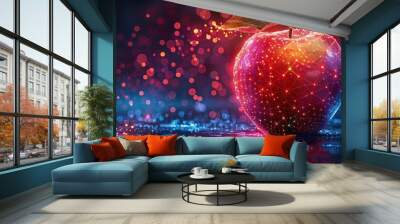 Glowing Apple in a Network of Lights Wall mural