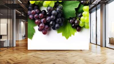 Green and Black juicy grapes on white background Wall mural