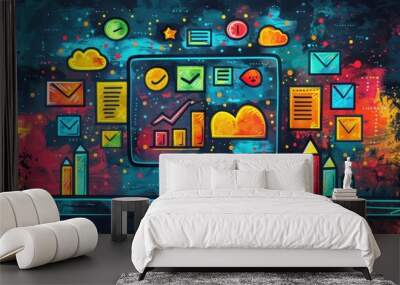 hand drawing of online management concept Wall mural