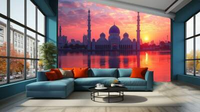 Mosque by the Lake at Sunset Wall mural