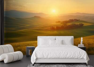 Tuscan Sunset Over Rolling Hills Wall mural