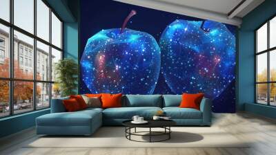 Two Glowing Apples in a Cosmic Setting Wall mural