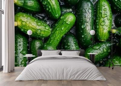 green, fresh cucumbers, generative ai Wall mural