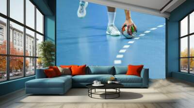 Handball - women's hand taking a ball laying on the 9 meters dotted line. Wall mural