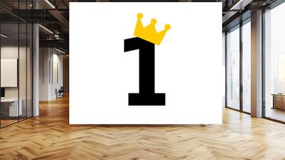 Birthday number one with crown icon. Clipart image isolated on white background. Wall mural