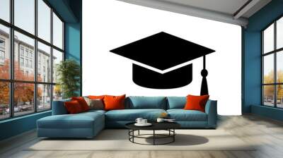 Grad cap silhouette icon. Clipart image isolated on white background Wall mural