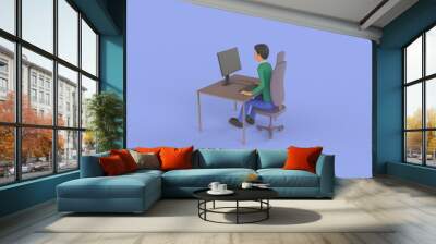 3d render of a man at a table with a computer Wall mural