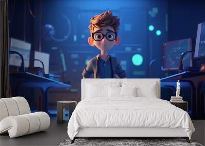 3D render of boy character with glasses Generative AI Wall mural