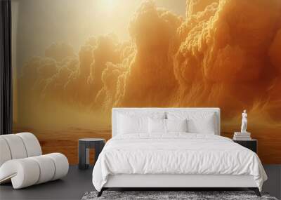 3D rendering of fantasy desert landscape with sand storm and sand clouds. Raster illustration. Wall mural