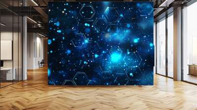 A blue digital communication background with hexagonal connecting networks. Concept for digital technology in the future. Wall mural