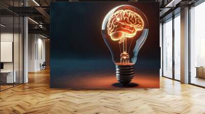 A clean and shiny light bulb with a brain in the form of a glowing wire Wall mural