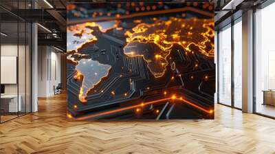 A futuristic digital light map of the global electronics market. Stock image Wall mural