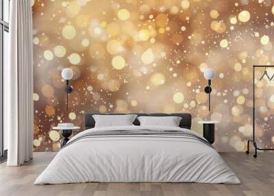 A gold glitter background with fireworks on Christmas Eve, New Year's Eve, and 4th of July, a holiday concept. Wall mural