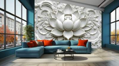 A lotus flower sculpture decorates the walls of the bedroom Wall mural