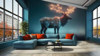 A magic reindeer covered in glowing lights. AI Wall mural