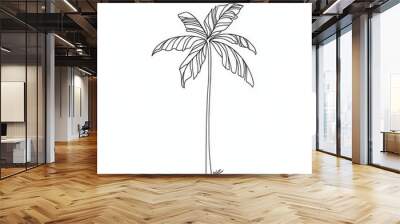 A minimal line art design of a palm tree illustration with a single line. Wall mural