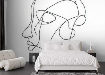 A modern illustration of a nude woman in one line on a white background. Wall mural