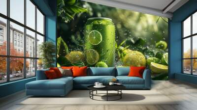 A refreshing lemon-lime soda with a citrus explosion of freshness. A natural summer refresher and an energy drink with natural ingredients. Wall mural