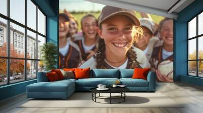 A Smile As Bright As The Trophy: Middle School Softball Team Celebrates Victory Wall mural