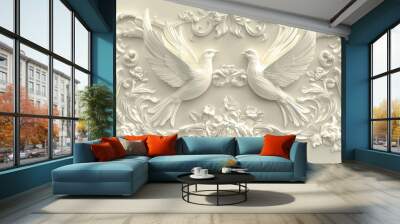 A stucco relief depicting a swan, peacock, or other graceful bird Wall mural