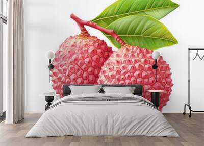 A vibrant lychee resting on a white background, showcasing its unique texture and delightful color, inviting appreciation of nature's beauty Wall mural